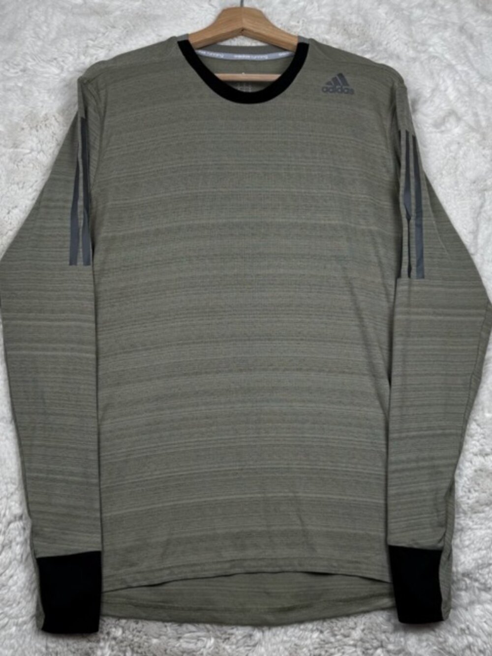 Adidas Men’s Size M Beige Black Super Nova Clima Cool Running Shirt Long Sleeve